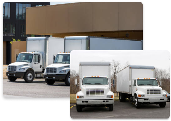 Box truck parked in a well-lit, secure lot offered at a facility on Stackkly.