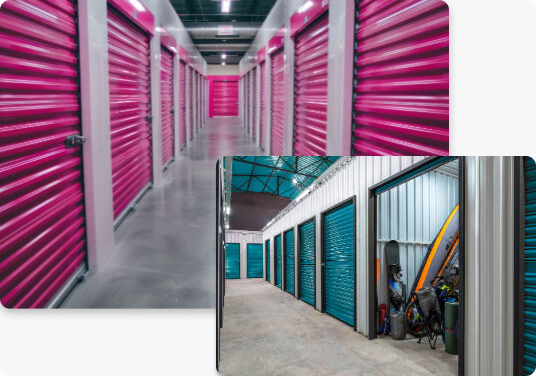 Indoor climate-controlled storage facility with organized shelves and air-conditioned storage units.